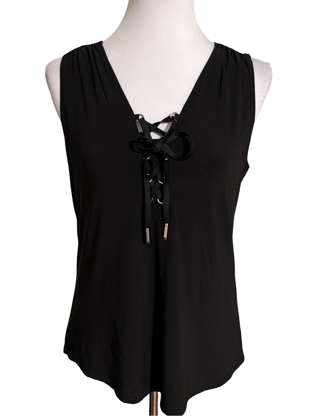 White House Black Market Black V-Neck Sleeveless Lace-Up Top
